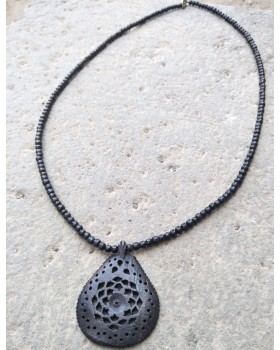 Alphabey's Black Wooden Jali Necklace For Women
